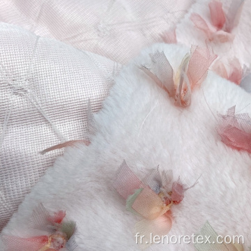 Tissu en fausse fourrure synthétique à bowknot brodé en polyester